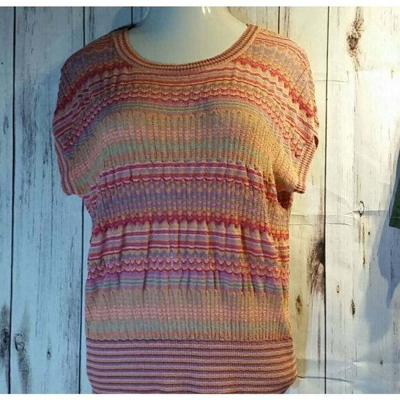 Dressbarn Sweater Ladies 2x Orange Short Sleeve Open Weave Light Weight Colorful - Picture 3 of 8
